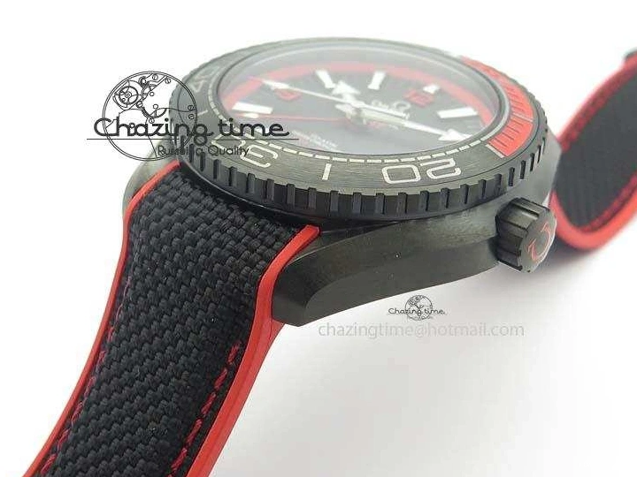 1225 SoftTouch Planet Ocean GMT 45mm DLC Red JHF Best Edition Black Dial On Rubber Strap A 8200